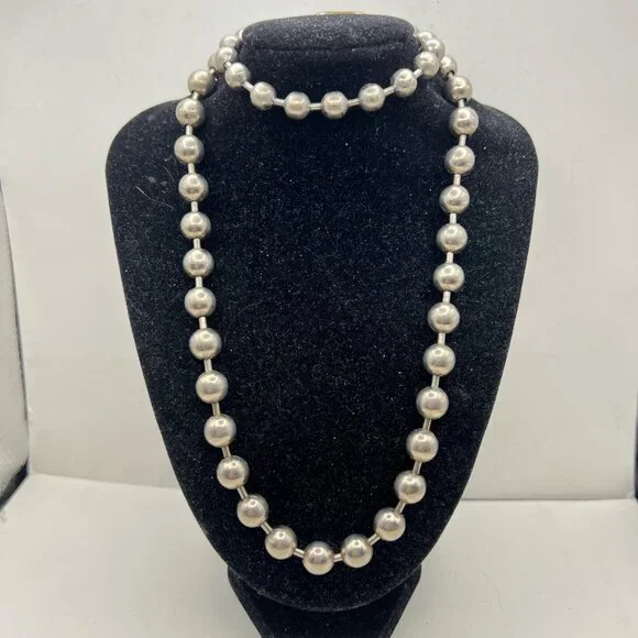 Bold Industrial Steel Ball Chain Necklace Bracelet Set 18.5