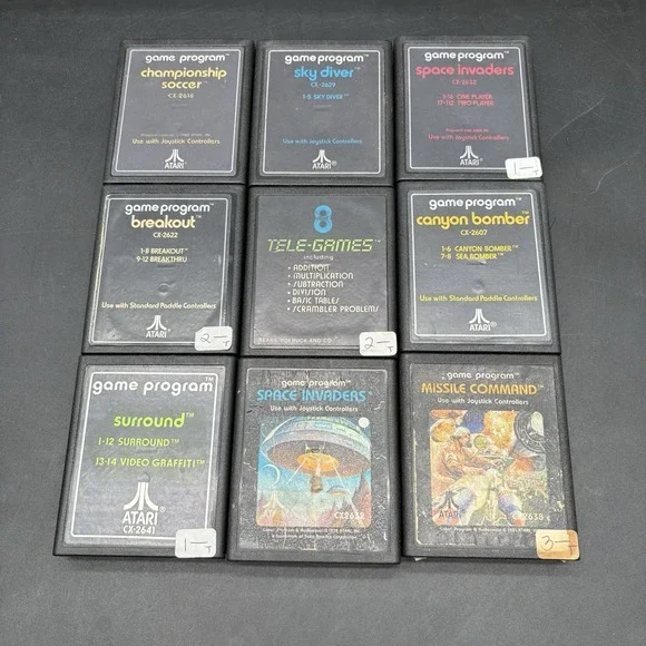 Lot of 9 Atari 2600 Game Cartridges Space Invaders Breakout Missile Command -...