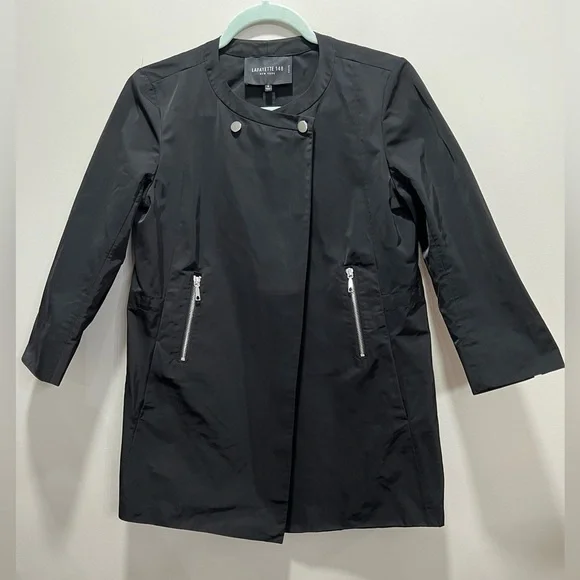 Lafayette 148 Black Swing Jacket Size 6 Petite Minimalist Sleek Mod Retro