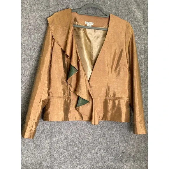 Grace Chuang New York Bronze Polyester Draped Evening Jacket‎ Women's Small