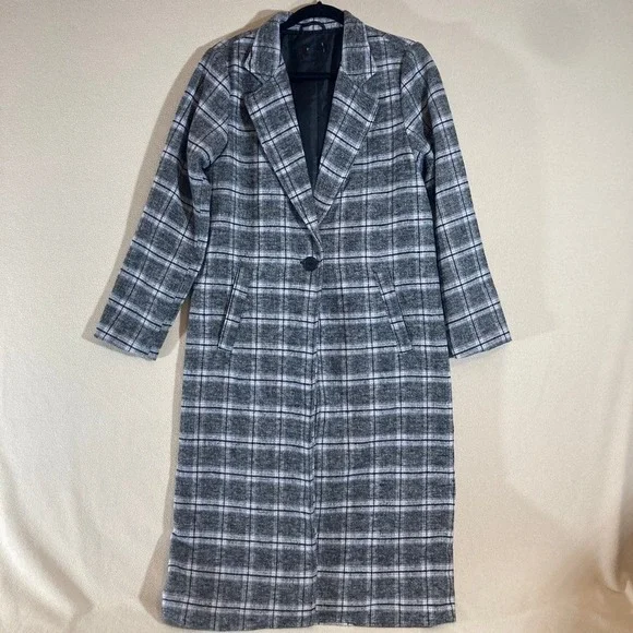 Evereve North Coast Coat Sz S Black/White Plaid‎ Wool Blend Professional Career