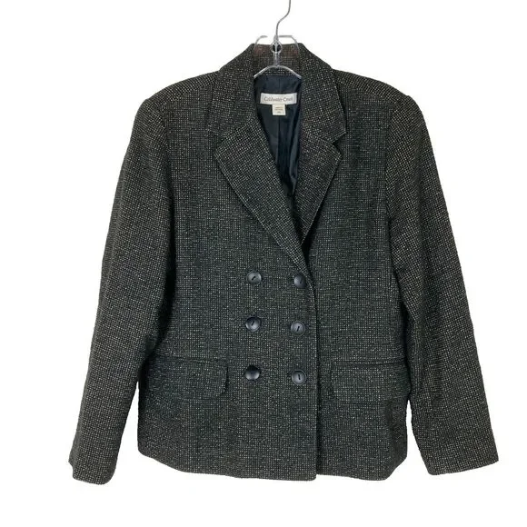 Coldwater Creek Brown Tweed Blazer Jacket Size 6P Faux Double Breasted Pockets
