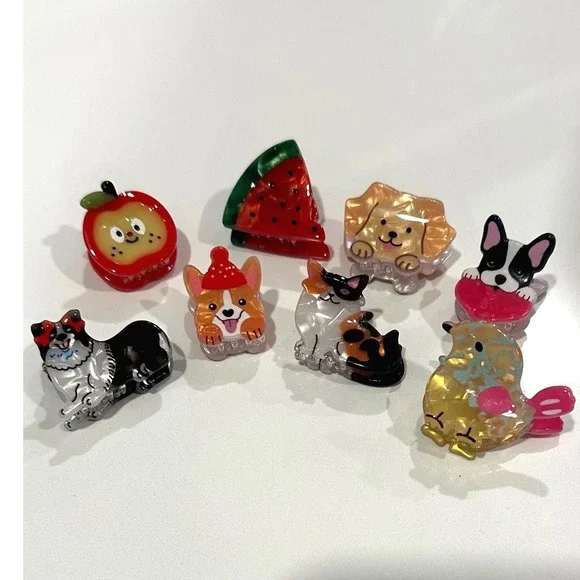 New 8pc Mini Hair Claw Clip Set Animals Fruit Acetate