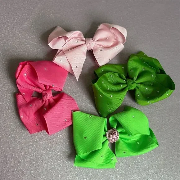 Multicolor Hair Bows with Swarovski Crystals‎ Bows Set of 4 Party Accessory New