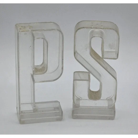 Vintage Hong Kong Clear Plastic S & P Letters Salt & Pepper Shakers-VGUC