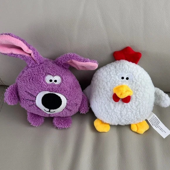 Plush Bunny and Chicken Pet Squeaker Toy Set - Purple and White