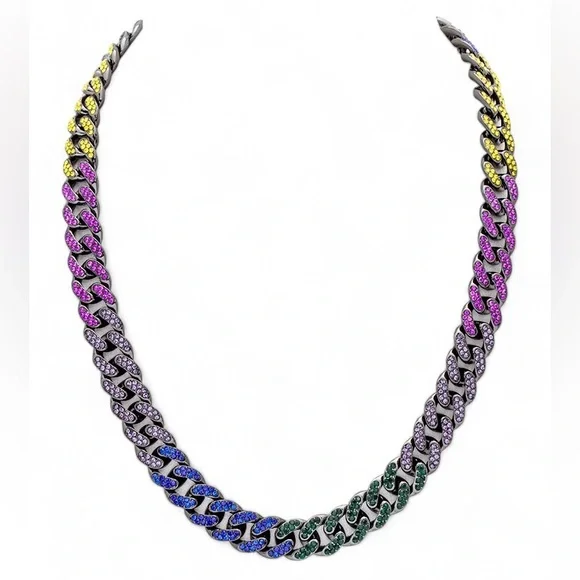 Multicolored Unisex Bling Cuban Necklace
