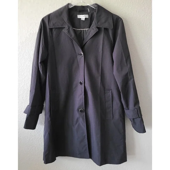 Via Spiga Black Single Breasted Mid-Length Trench Coat Size Medium Pockets Lined