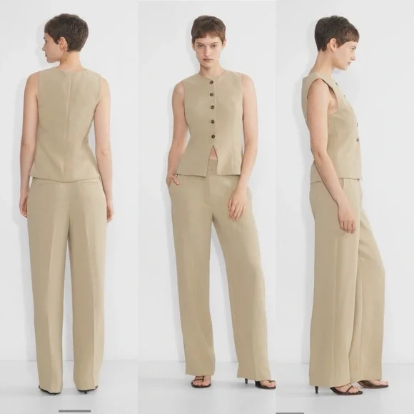 NWT Aritzia Wilfred Regal Vest Tan Khaki Size 6 Slim-fit button-up