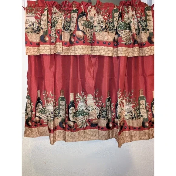 Italian Olive Oil Kitchen‎ Curtains Tuscan Mediterranean Farmhouse Decor 3 piece
