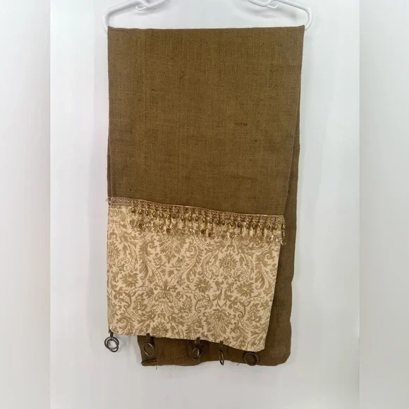 Set of 2 Handmade Embellished Burlap Curtain Panels Patterned Fabric w/ Beads