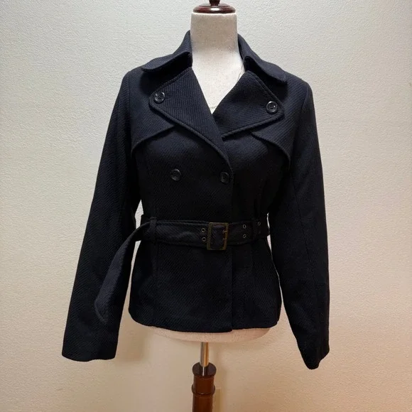 Old Navy Wool Blend Double Breasted‎ Belted Lined Pea Coat Women Size Small