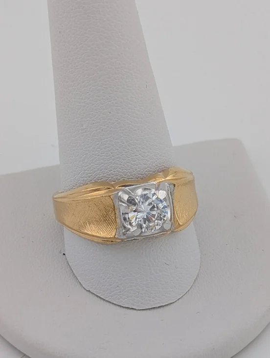 Vintage 14K HGE Two Tone CZ Ring 12 - Chunky Gold Estate Jewelry