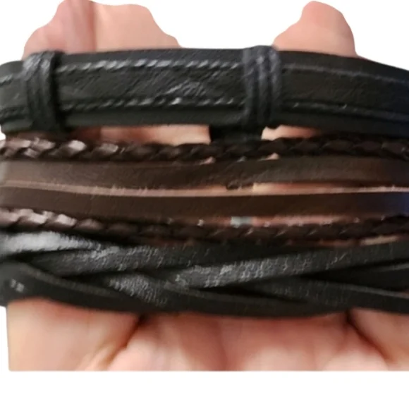 Black and Brown Braided Leather Bracelets- Set of 3