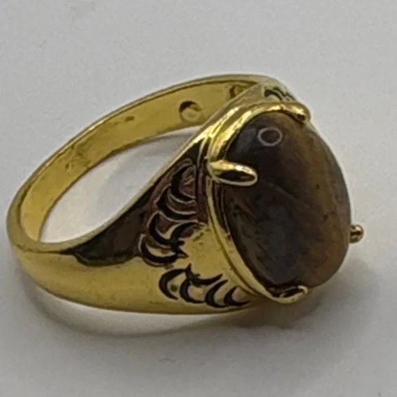 Vintage Gold Ring with Brown Tigers Eye Stone Size 12