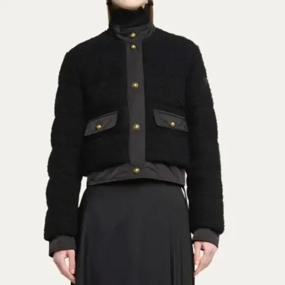 Moncler Blandy Tweed Short Down Jacket Black Size Small NWT