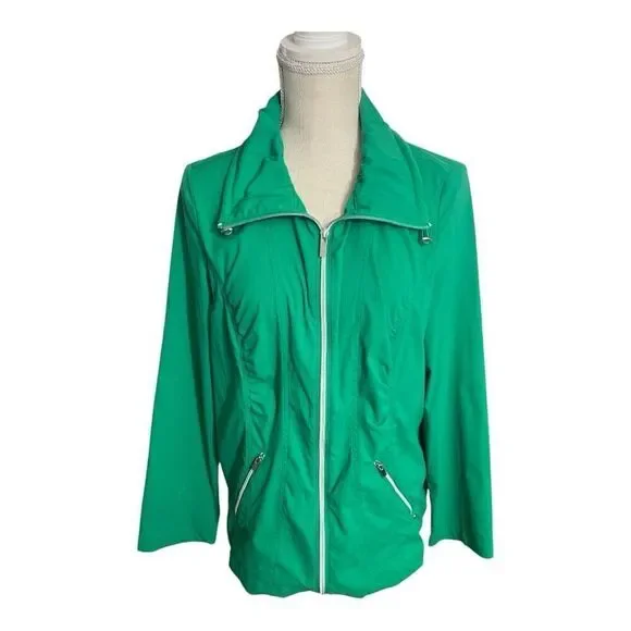 Zenergy Chicos Stripe Jacket Size 1 Green full Zipper Stretch Pocket Outdoor