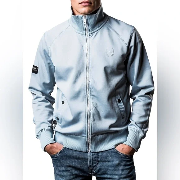 7 Diamonds Light Blue Zip Up Jacket With Snap Pockets Mens Size S Color Blue