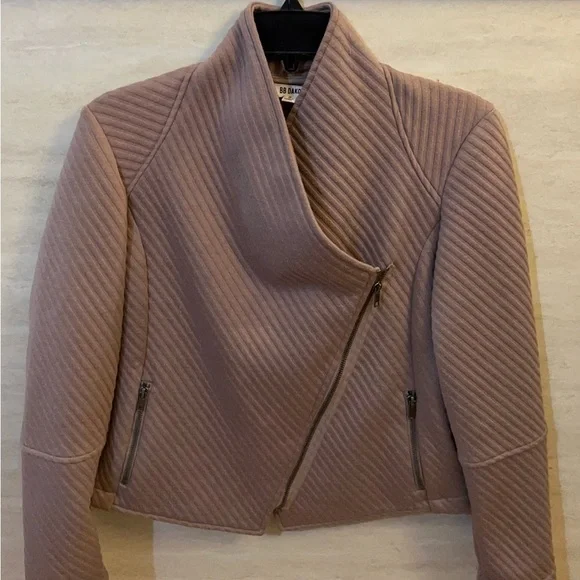 BB Dakota Place To Be Moto Ribbed Knit Asymmetrical Jacket