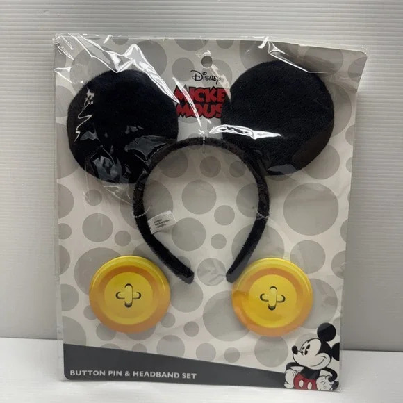 Official Disney Mickey Mouse Headband & Button Pins Set – NEW
