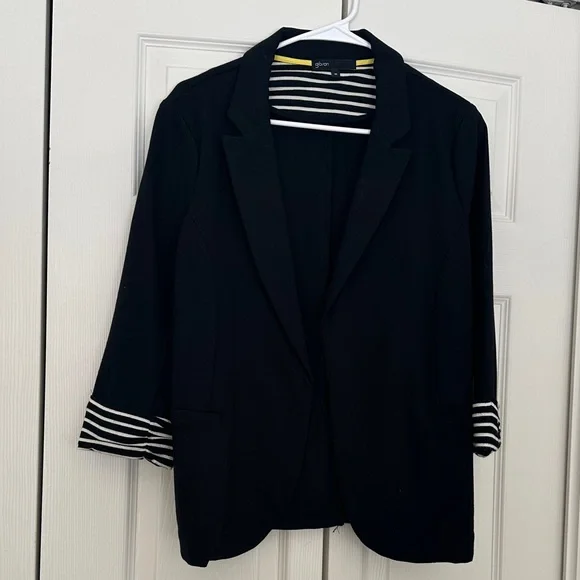 Gibson Black Knit Blazer with Striped Accents