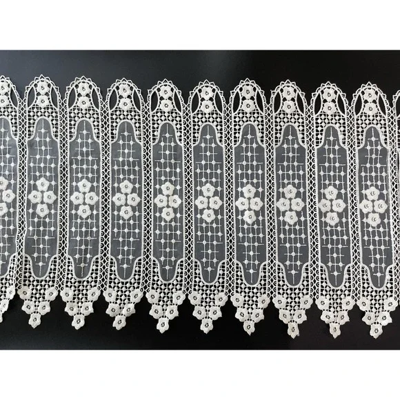 Vintage European Macrame Lace  Valance Ecru Beige Sheer French Country  18 x 72