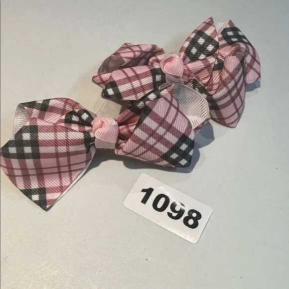 1098 Set of Two Pink  plaid alligator clip hair bows