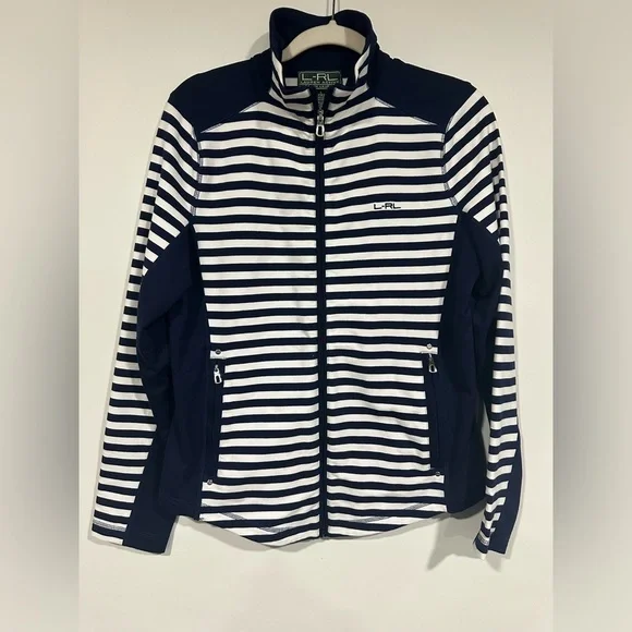 NWT Lauren Ralph Lauren Active Ralph Lauren Striped Full Zip Jacket Blue White