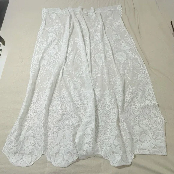 White Lace Curtain Panels Floral Scalloped Edge 61 x 56 Lot Of 2