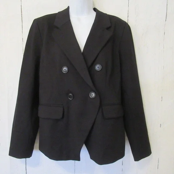 Quince Blazer Womens L Large Black Double Breasted Ponte Knit Travel Packable