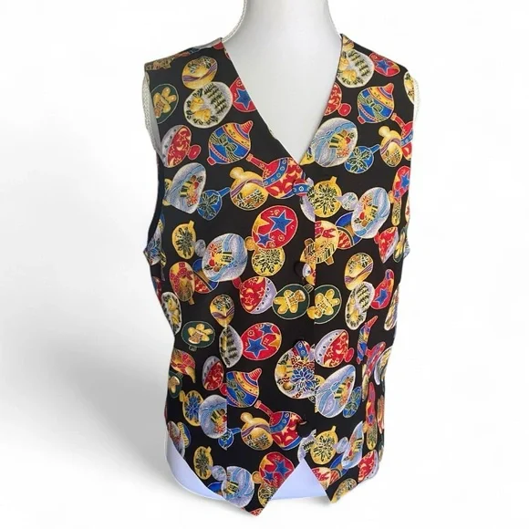 Vintage Casual Corner Festive Ornament‎ Button Up Silk Vest Size M