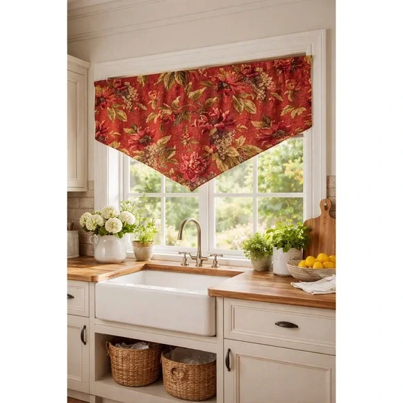 Croscill Serena Valance Red Floral‎ 40x23 Country Cottage Window Curtain