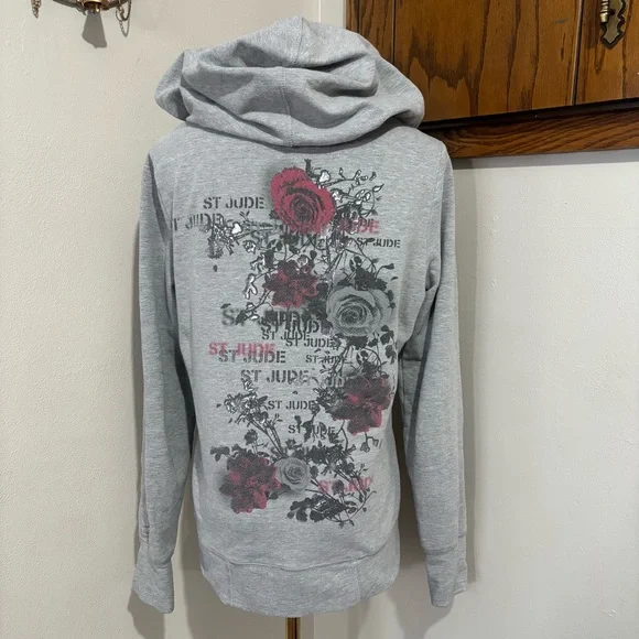 DKNY Zip Up Athletic Style Sporty Jacket Size Small Floral Roses Graphic Print