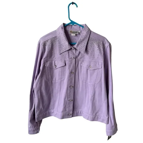 Christine Alexander Purple Denim Jacket Embellished Swarovski Crystal Rhinestone