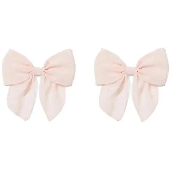 JANIE AND JACK 2-Piece Sheer Blush Pink Swiss Dot Bow Hair Clips Barrettes - NWT