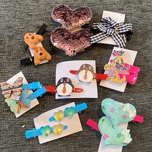 Unbranded Hair Clip Set Kids OS Multicolor New Animal Heart Butterfly 16pc Lot