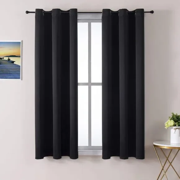 Set of 2 Curtain Panels, 29 x 40 Inch, Blackout Thermal Curtains (Black)