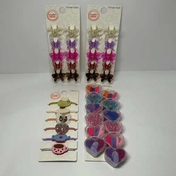 Wonder Nation Kids Butterfly Hair Clips and Elastics Accessory Bundle
