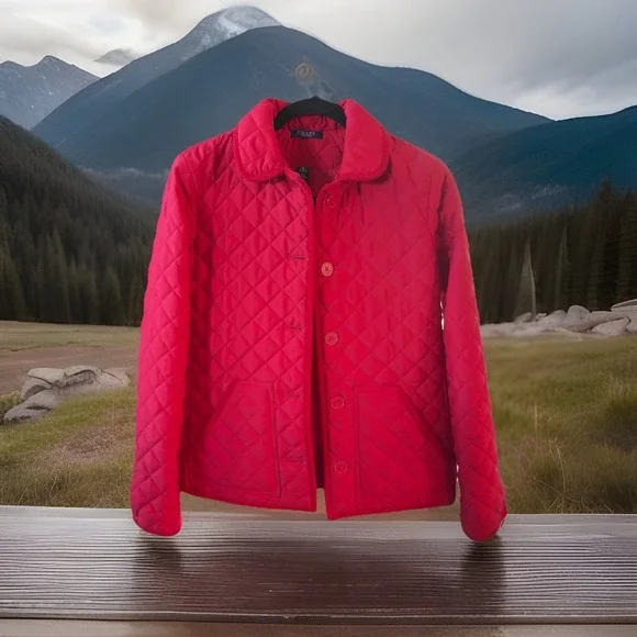Ralph Lauren Chaps‎ Jacket Red Quilted Polyester Lined Long Sleeve Buttons M EUC