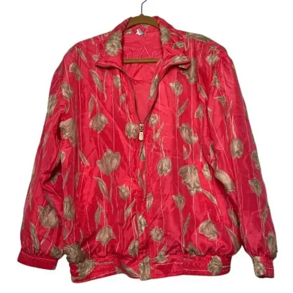 coAco Silk Tulip Windbreaker Jacket Womens M Pink Coral Y2K Light Weight Coat