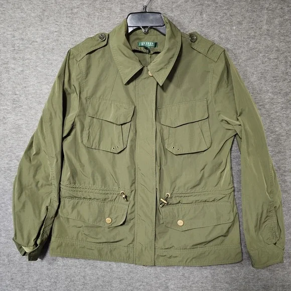 Lauren Ralph Lauren Jacket Women' Large Olive Pocket Zip Military Army Coat Core