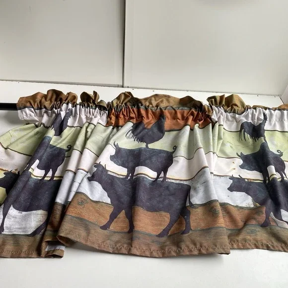 Rustic Barn Wood Valance Rooster Pig‎ Cow Farm Curtain Window Treatment 18x60