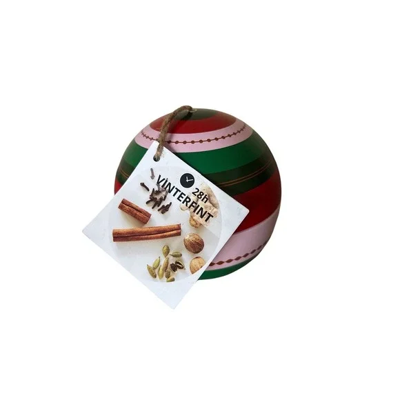 NEW IKEA Vinterfint Scented Candle in Tin Ornament Red Green Striped Holiday 28h