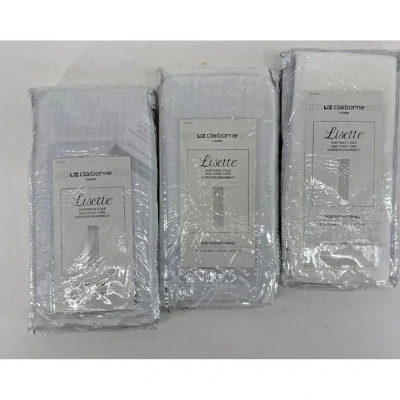 Lot of 3 Liz Claiborne‎ Lisette Sheer Curtain Panels 60x84 Cool White Rod Pocket
