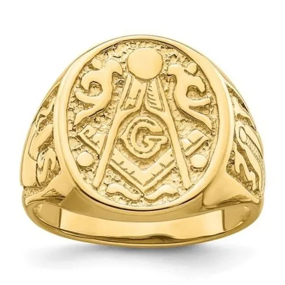 10k Men's Polished and Grooved (Not Enameled) Masonic Ring