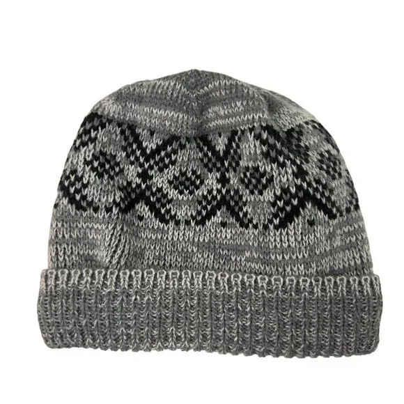 Kids Gray Knit Beanie Fleece Lined Winter Hat