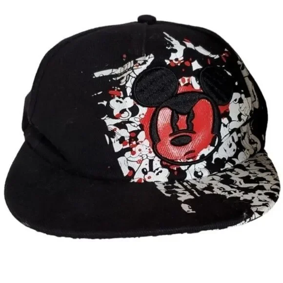Mickey Mouse Flat Brim Hat Cap Black Embroidered Disney Parks Size Youth