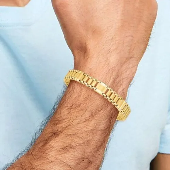 14k Satin and Polished Men's Link Bracelet