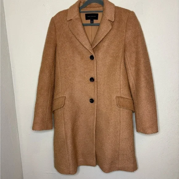 Ann Taylor Camel Wool-Blend Single-Breasted Coat Size XS