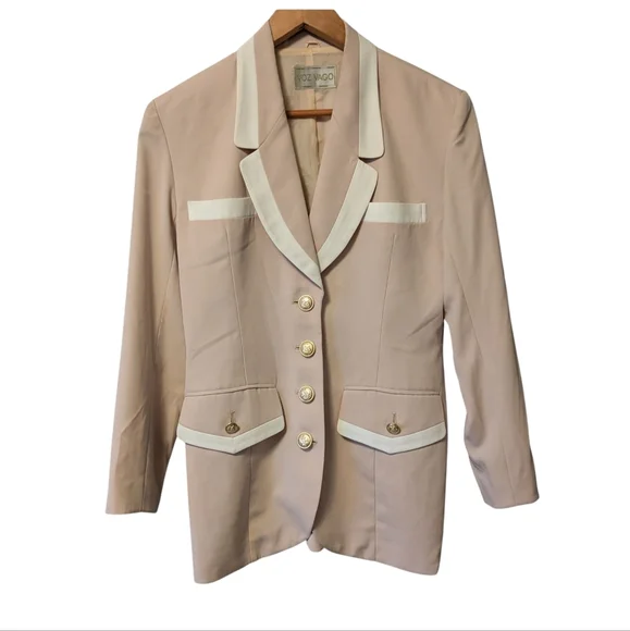 💥SALE💥 Vintage Voz Vago Elegant Beige Blazer with White Accents